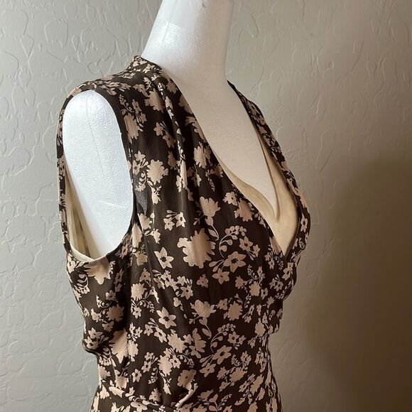 ELLEN Tracy brown and tan floral print wrap dress lined fabric belt tie size 6 - Picture 6 of 10
